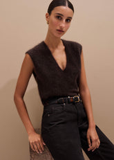 Brown Brushed Cashmere V-Neck Sweater Vest meandem