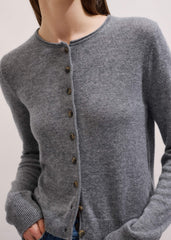Gray Cashmere Roll Trim Straight Cardigan meandem