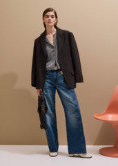 Gray Cashmere Roll Trim Straight Cardigan meandem