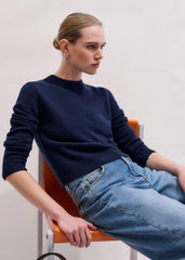 Navy Cashmere Crew Neck Crop Sweater meandem