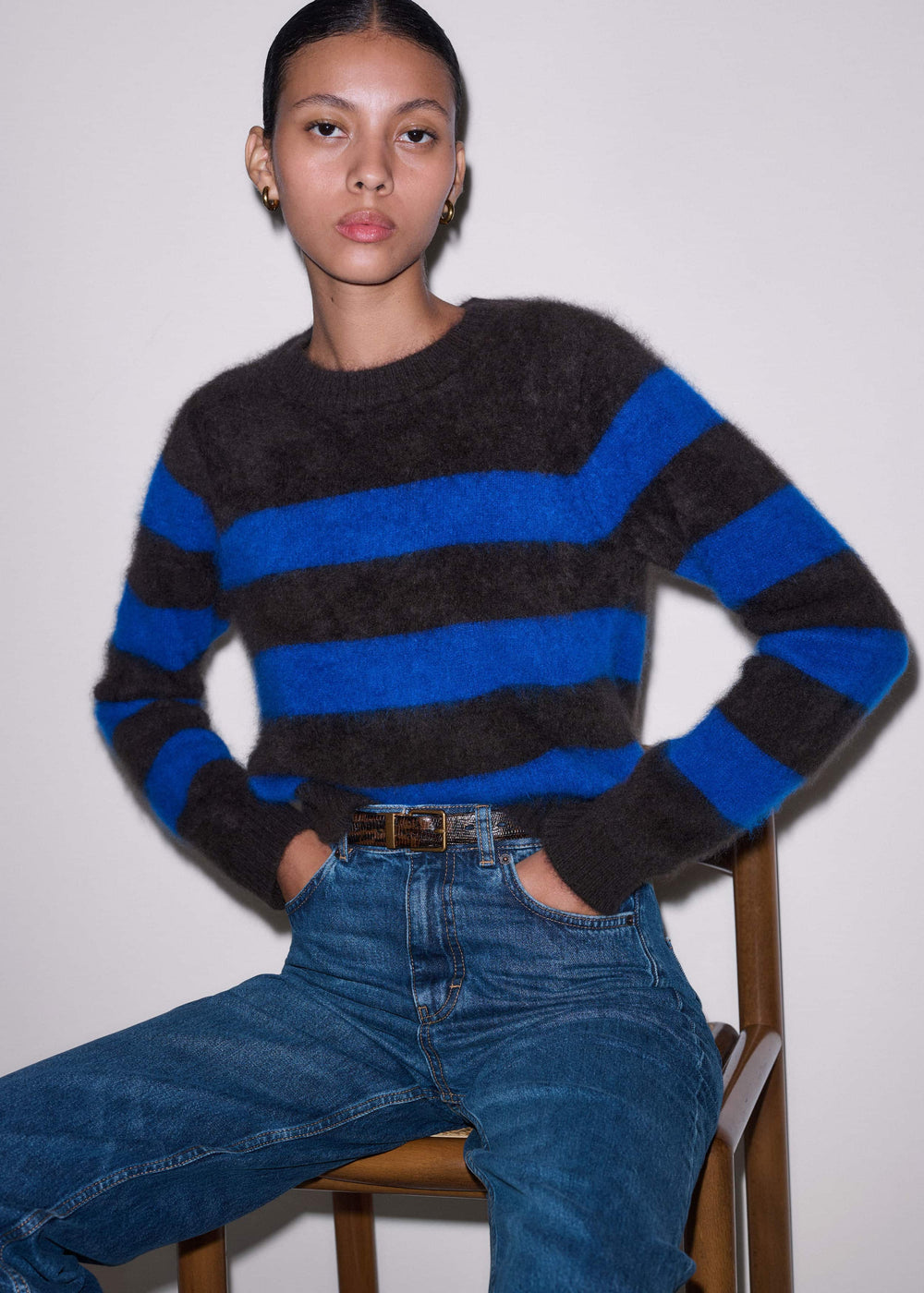 Brown Brushed Cashmere Stripe Crop Jumper meandem