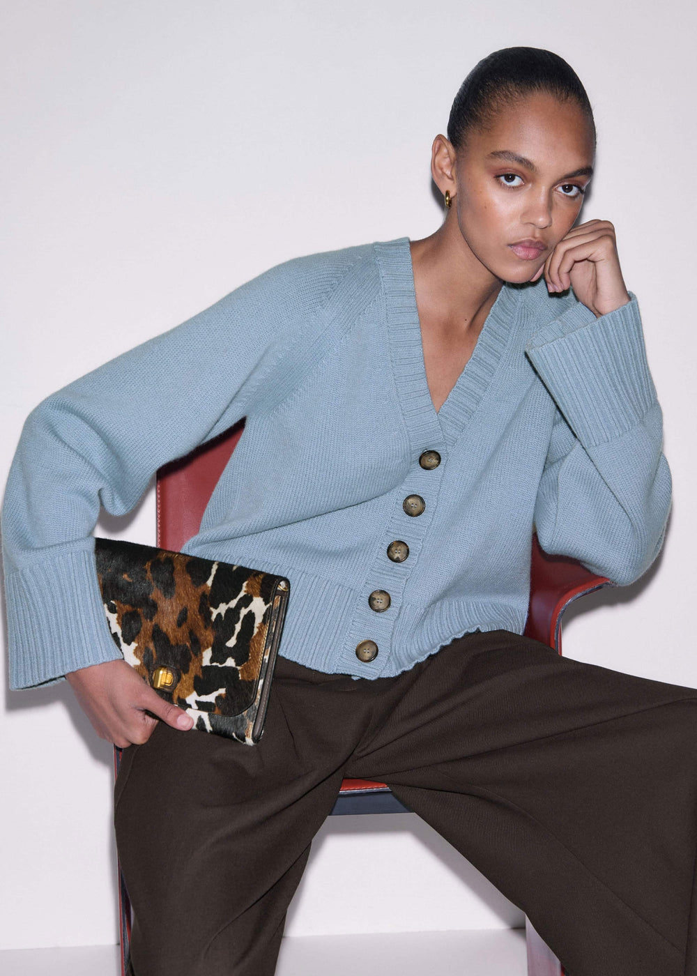 Blue V-Neck Relaxed Raglan Cardigan meandem