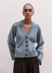 Blue V-Neck Relaxed Raglan Cardigan meandem