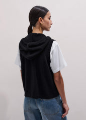 Black Cashmere Sleeveless Relaxed Zip Hoodie meandem