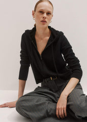 Black Cashmere Relaxed Fit Box Zip Hoodie meandem