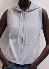Gray Cashmere Sleeveless Relaxed Zip Hoodie meandem