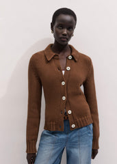Brown Slim Collared Cardigan meandem
