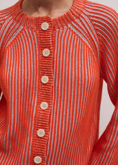 Orange Contrast Rib Straight Cardigan meandem