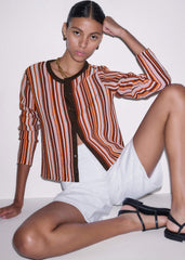Cinnamon Brown Metallic Stripe Cardigan meandem