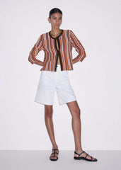 Cinnamon Brown Metallic Stripe Cardigan meandem