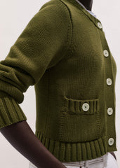 Olive Green Straight Crop Cardigan meandem