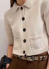 Cream Merino Cashmere Cropped Knit Jacket meandem