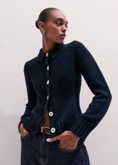 Navy Slim Collared Cardigan meandem