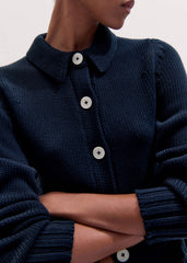 Navy Slim Collared Cardigan meandem