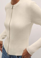 Cream Milano Knit Two-Way Zip Cardigan meandem