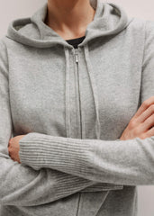 Silver Gray Mélange Cashmere Relaxed Fit Box Zip Hoodie meandem