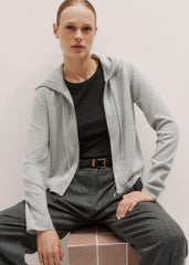 Silver Gray Mélange Cashmere Relaxed Fit Box Zip Hoodie meandem