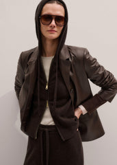 Brown Cashmere Two Way Zip Straight Hoodie meandem