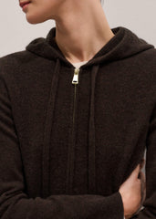 Brown Cashmere Two Way Zip Straight Hoodie meandem