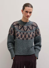 Gray Fairisle Jacquard Relaxed Sweater + Snood meandem