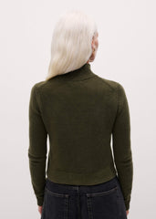 Olive Green High Neck Crop Sweater meandem