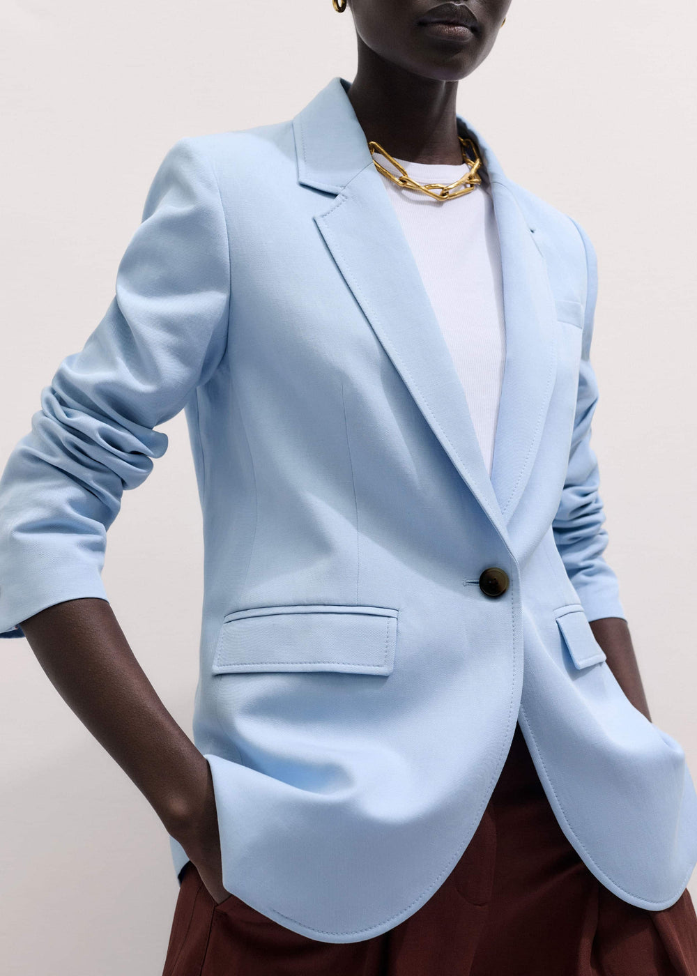 Sky Blue Sharp Shoulder Blazer meandem