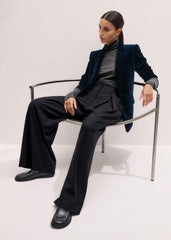 Navy Pinstripe Velvet Sharp Shoulder Blazer meandem