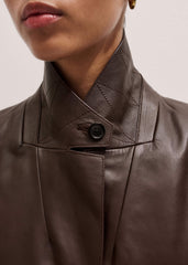 Brown Leather Luxe Relaxed Boyfriend Blazer meandem