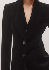 Black Stretch Velvet Sharp Shoulder Blazer meandem