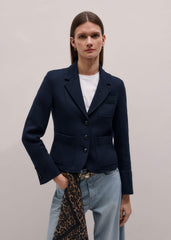 Navy Herringbone Fitted Crop Jacket meandem