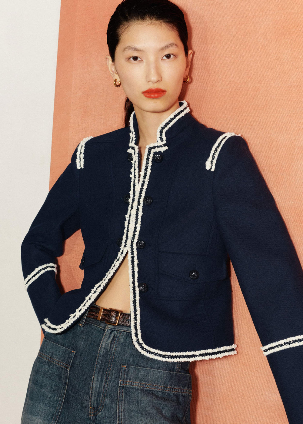 Navy Bold Braid Short Fitted Jacket meandem