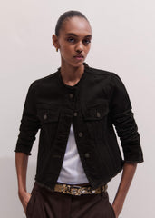 Black Collarless Fray Jacket meandem