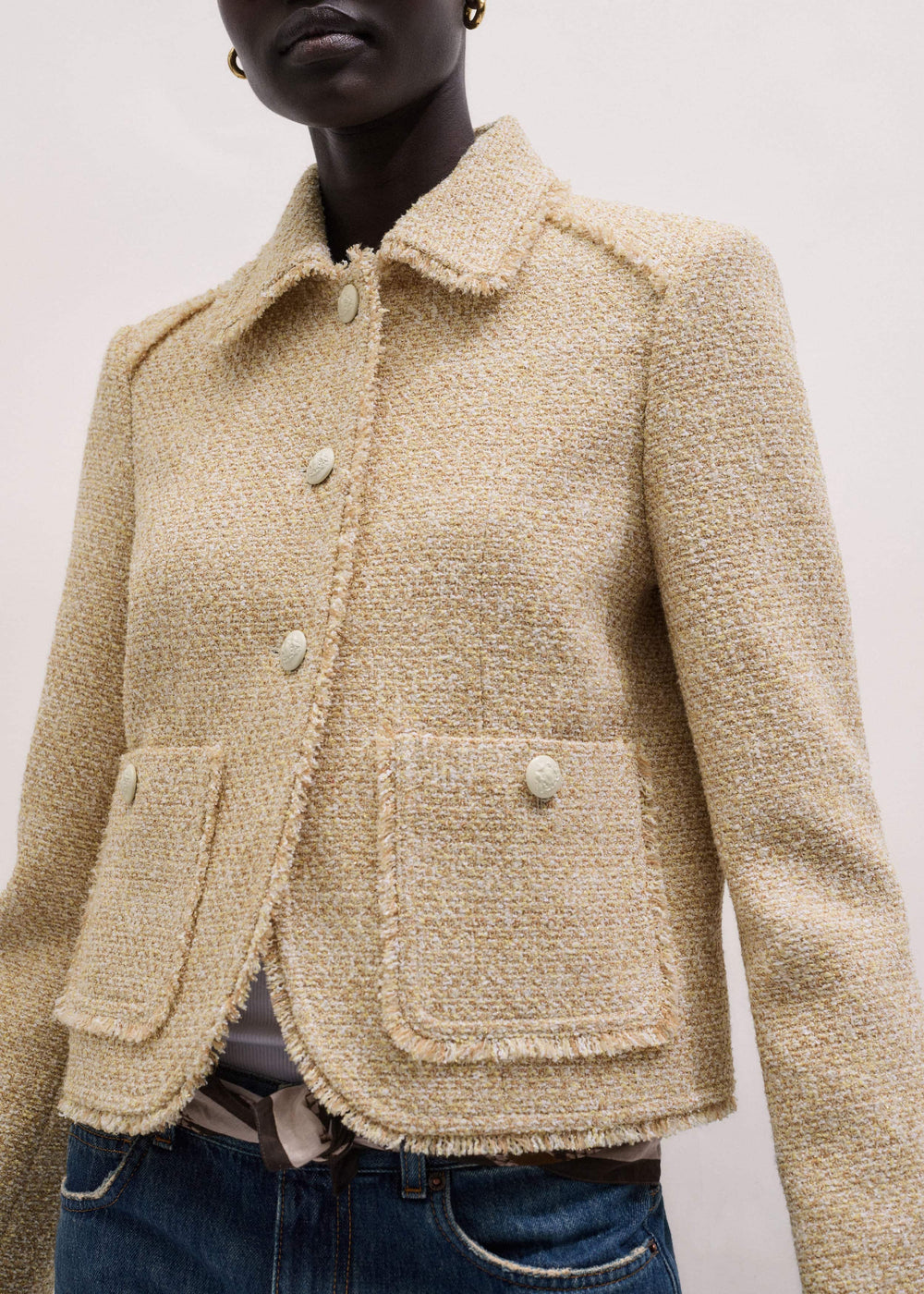 Cream Fringed Short Jacket meandem