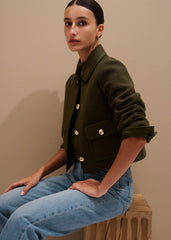Olive Green Straight Crop Jacket meandem