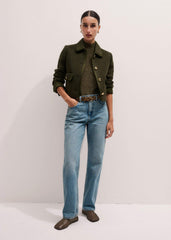 Olive Green Straight Crop Jacket meandem