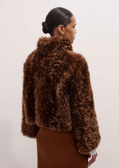 Brown Luxe Shearling Evening Crop Jacket meandem