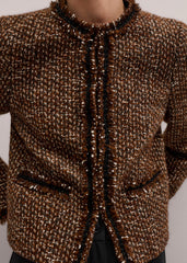 Brown Slim Tweed Fringed Jacket meandem