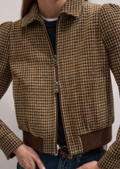Brown Super Soft Houndstooth Bomber Jacket meandem