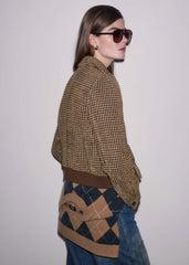 Brown Super Soft Houndstooth Bomber Jacket meandem