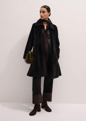 Brown Luxe Shearling Leather Mix Swing Coat meandem