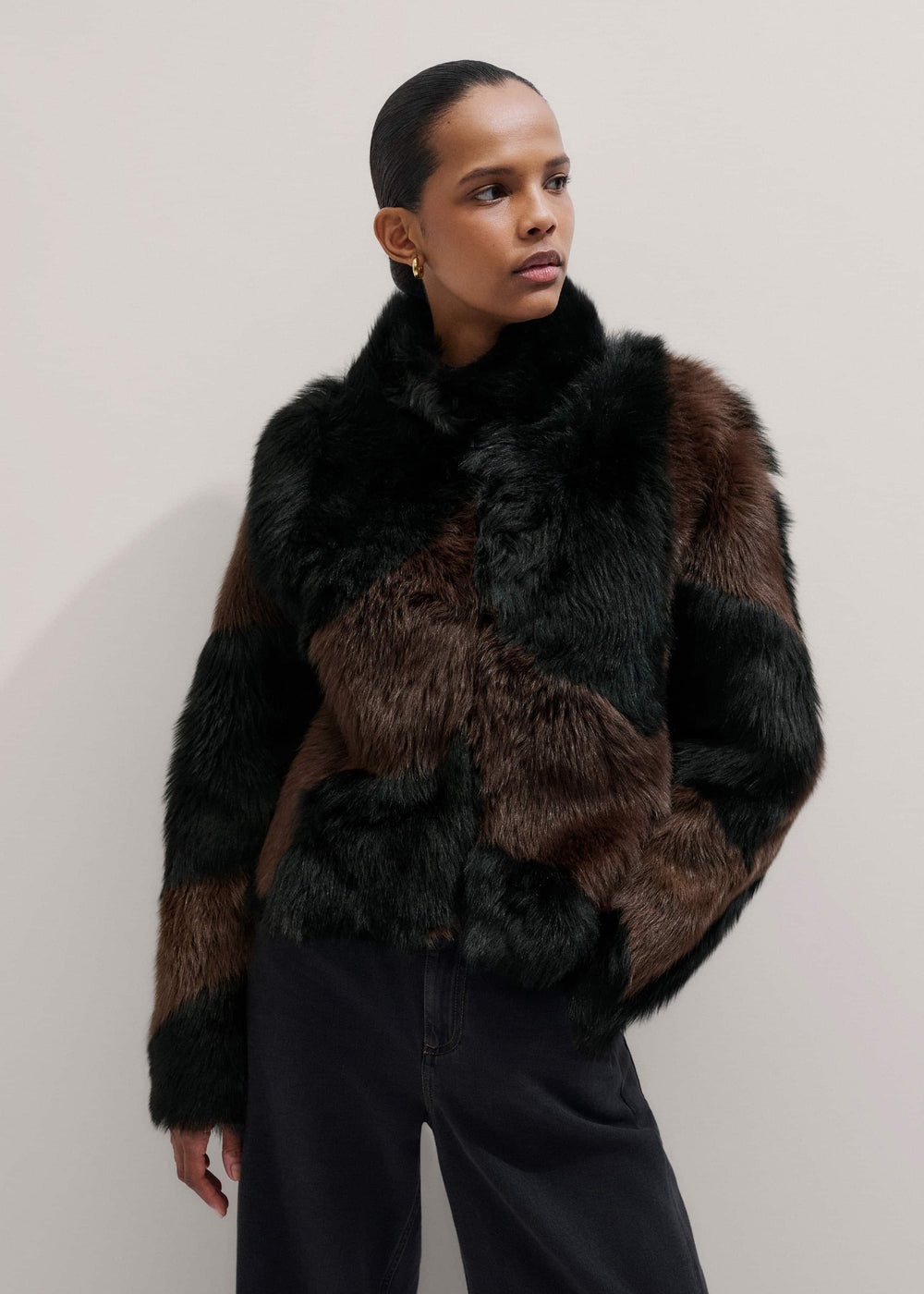 Brown Luxe Patchwork Coat meandem