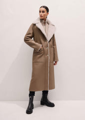 Cream Reversible Shearling Coat + Belt meandem