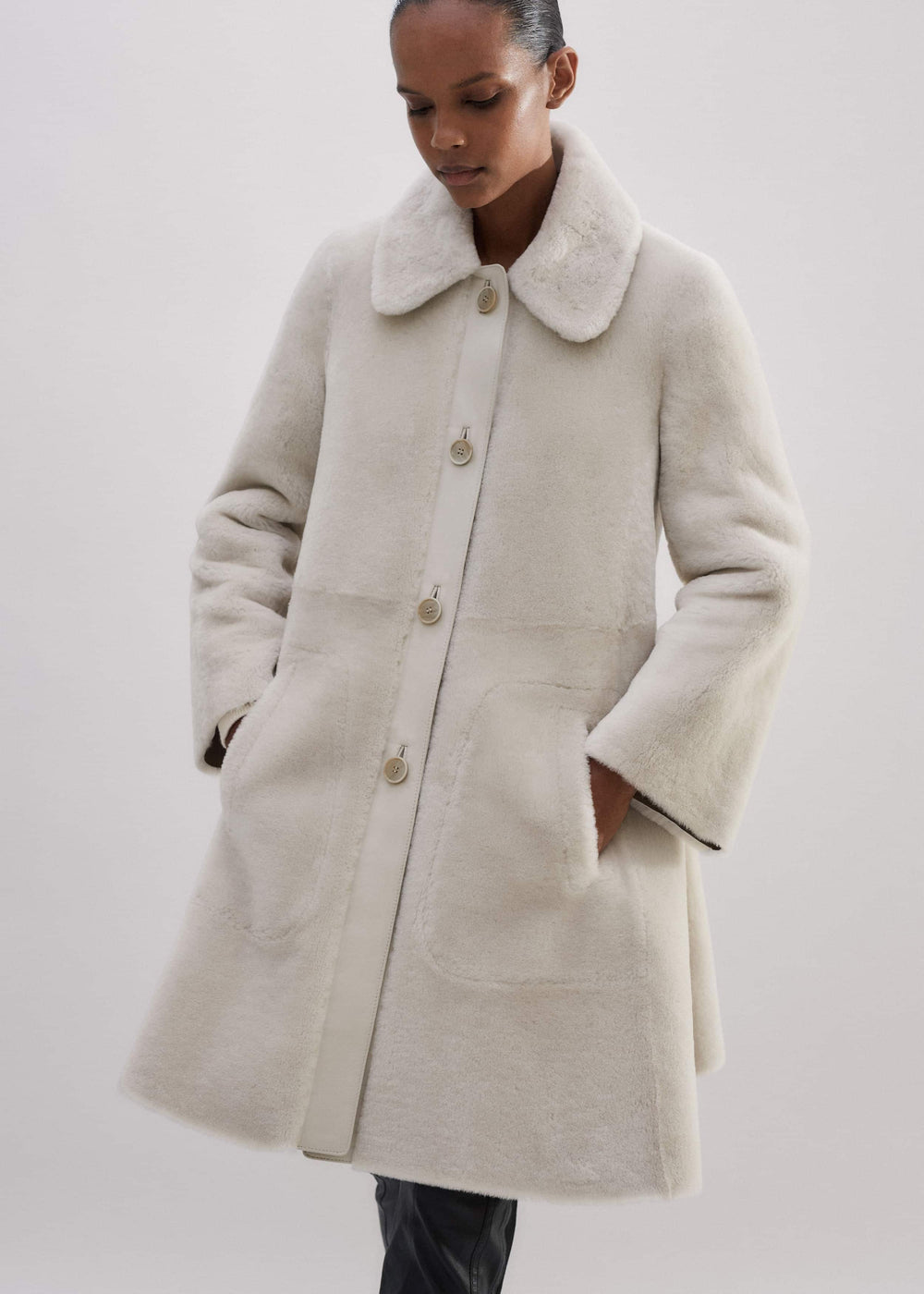 Natural Luxe Shearling Leather-Mix Swing Coat meandem