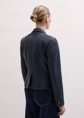 Navy Leather Luxe Short Fitted Blazer meandem