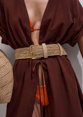 Tan Raffia Wide Summer Belt meandem