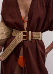 Tan Raffia Wide Summer Belt meandem