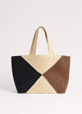 Brown Contrast Raffia Tote Bag meandem