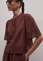 Cinnamon Brown Lace Trim Crop Top meandem