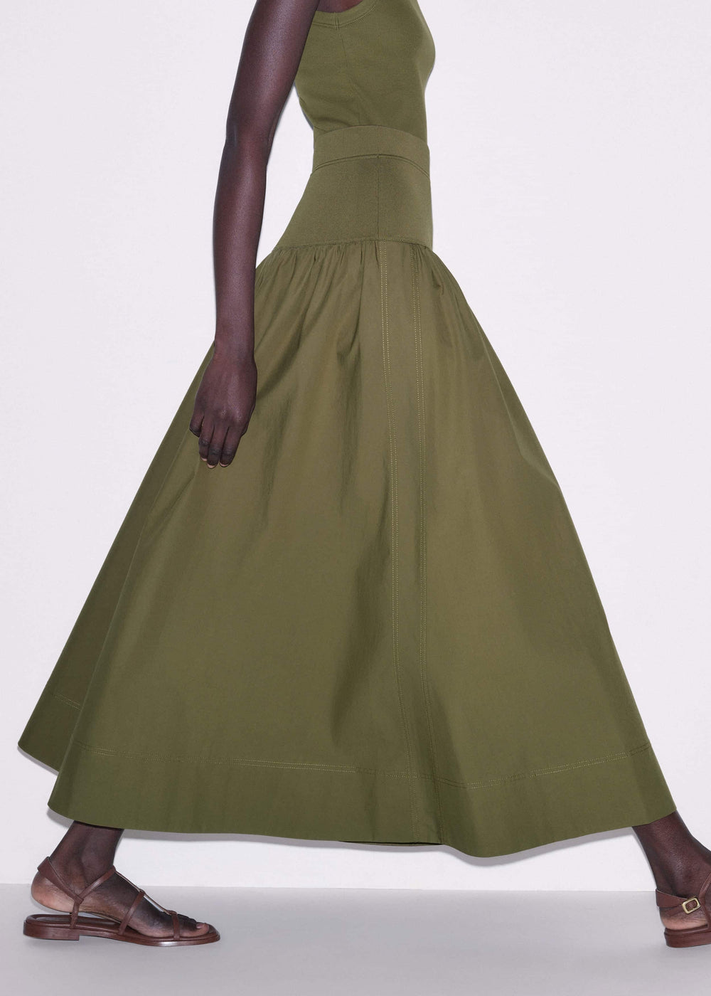 Olive Green Mixed Media Maxi Skirt meandem