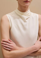 Cream Silk Elevated Cowl Neck Top meandem